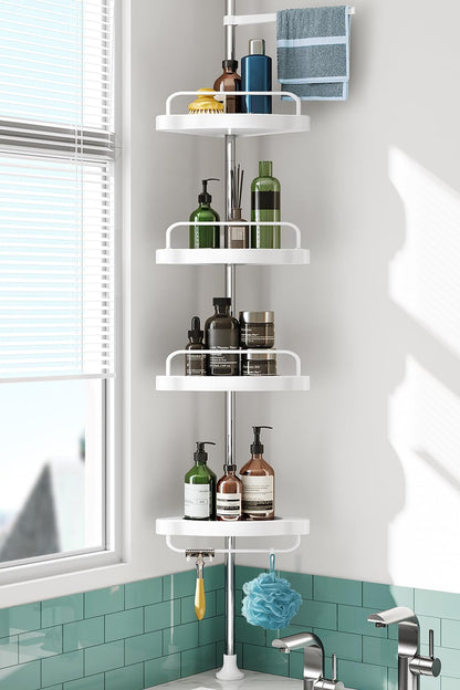HAMITOR Shower Caddy Tension Pole: 4-Tier Adjustable Corner Organizer Black