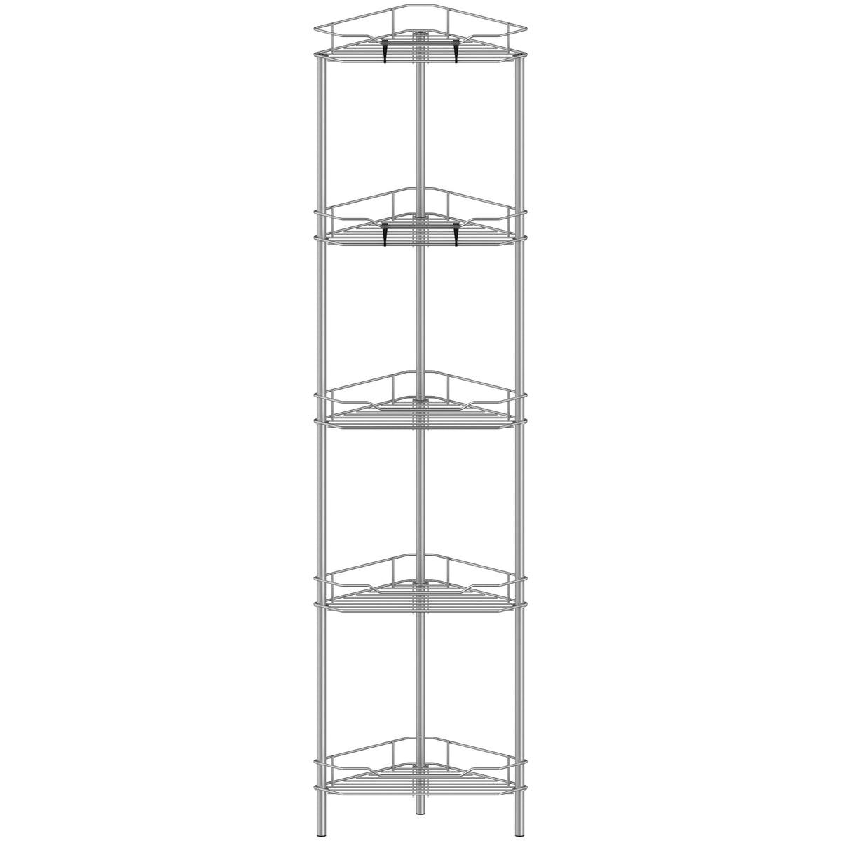 HuggieGems 4 Tier Floor Standing Corner Shower Caddy Organizer Shelf with Hooks, Bathroom Shelves Stand Rack, Black