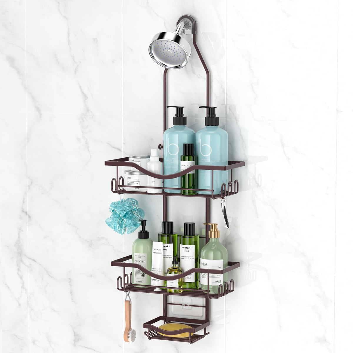 REINHARDT Adjustable Shower Caddy Hanging for Handheld Showerheads, Black