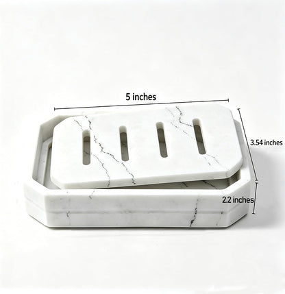 Drainable Soap Dish, Double Layer Resin Soap Holder with Marble-Look, Non-Slip Silicone Feet Soap Saver for Bathroom