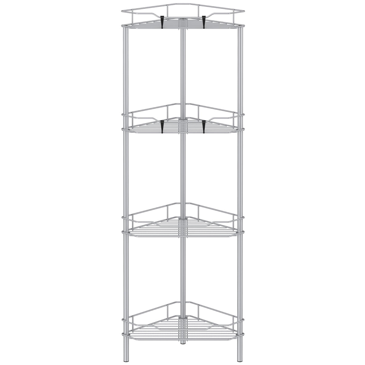 HuggieGems 4 Tier Floor Standing Corner Shower Caddy Organizer Shelf with Hooks, Bathroom Shelves Stand Rack, Black