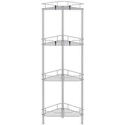 HuggieGems 4 Tier Floor Standing Corner Shower Caddy Organizer Shelf with Hooks, Bathroom Shelves Stand Rack, Black