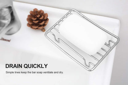 Soap Dish, Stainless Steel Bar Soap Holder for Shower, Self Draining Stand Soap Saver for Bathroom, Kicthen Sink and Countertop, Chrome 1-Pack