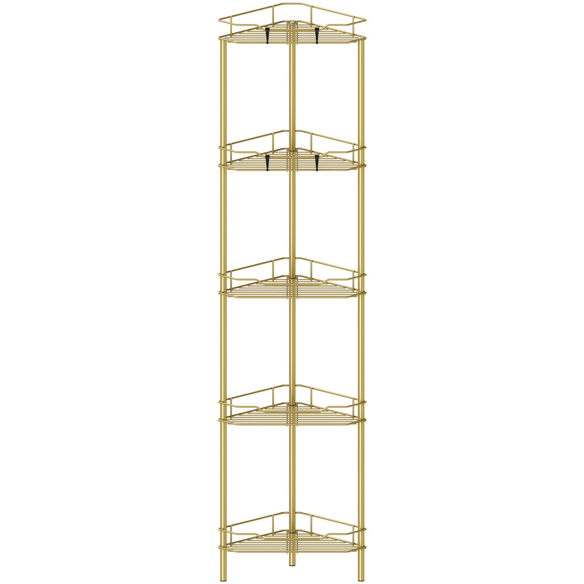 HuggieGems 4 Tier Floor Standing Corner Shower Caddy Organizer Shelf with Hooks, Bathroom Shelves Stand Rack, Black