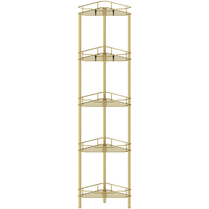 HuggieGems 4 Tier Floor Standing Corner Shower Caddy Organizer Shelf with Hooks, Bathroom Shelves Stand Rack, Black