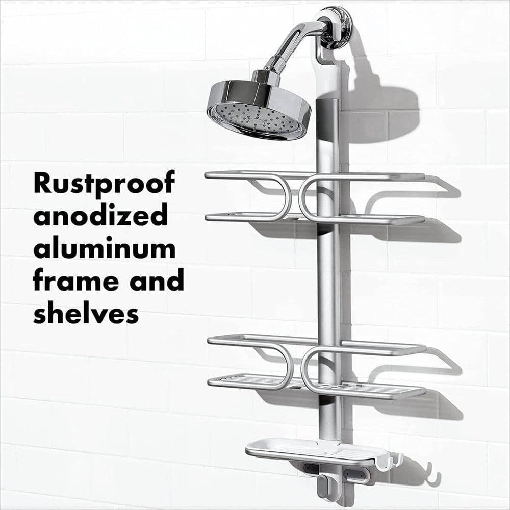 OXO Good Grips 3-Tier Aluminum Shower Caddy, Bathroom Organization