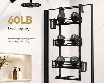 HapiRm Over the Door Shower Caddy - 4-Tier Hanging Shower Organizer with 22 Hooks and 2 Toothbrush Holders, No Drilling Adjustable Hanging Shelves for Bathroom - Black
