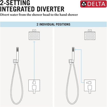 Delta Modern Square Shower System Faucet Set, Brushed Gold 6.5-inch Shower Head and Handle Set, Valve Trim Kit, Champagne Bronze T342703-CZ (Valve Not Included)