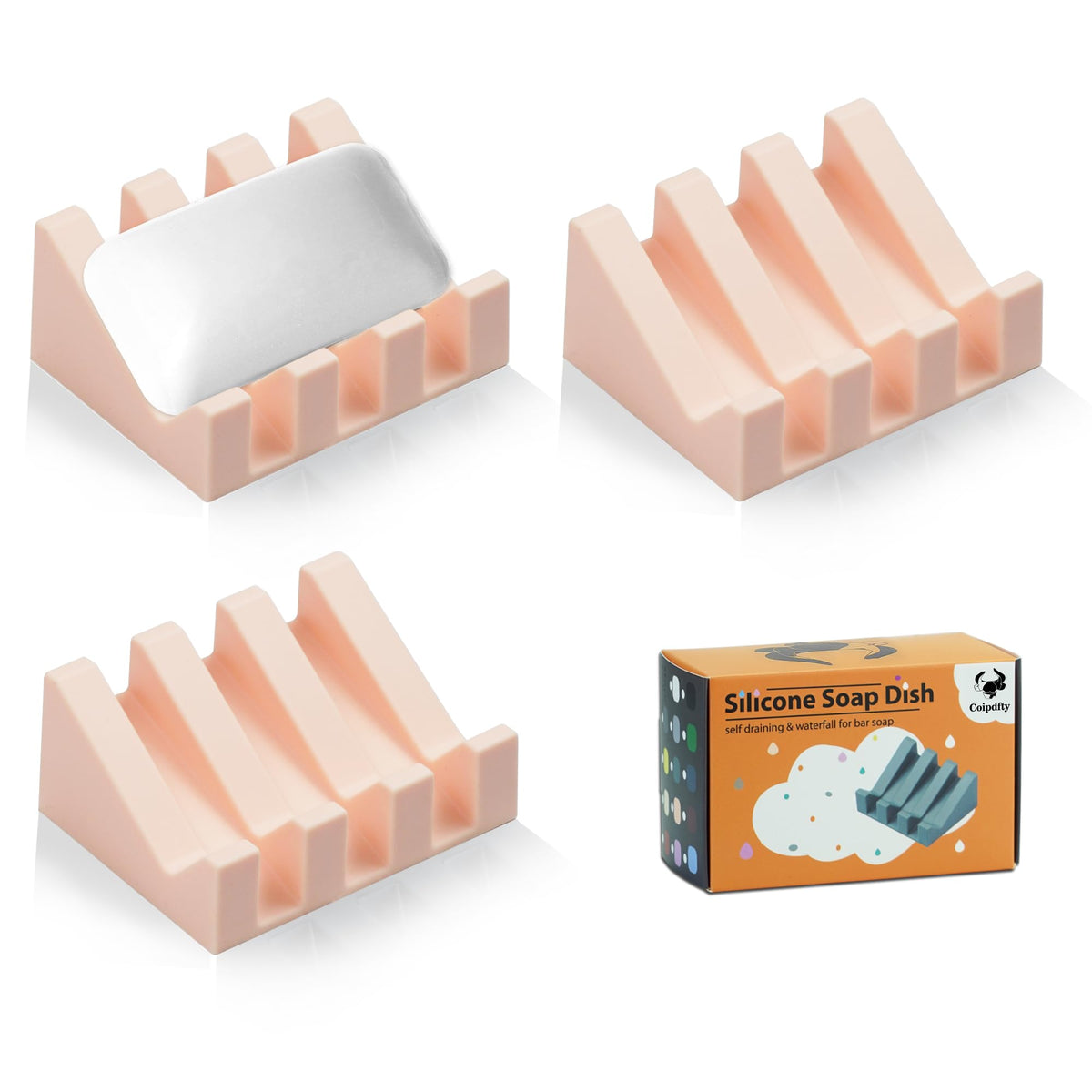 Self Draining Soap Dish Holder,Silicone Soap Dish,for Bathroom,Kitchen, Sponges，Can Extend Soap Life，Keep Soap Bars Dry and Easy Cleaning (White,1-Pack)