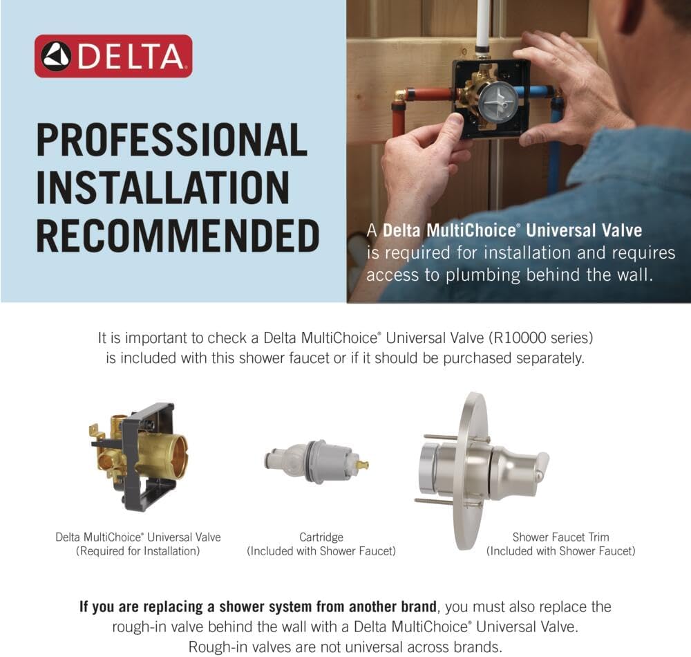 Delta Nicoli 14 Series H2Okinetic Shower Faucet Set, Brushed Gold Shower Head and Handle Set, Valve Trim Kit, Champagne Bronze 142749-CZ (Shower Valve Included)