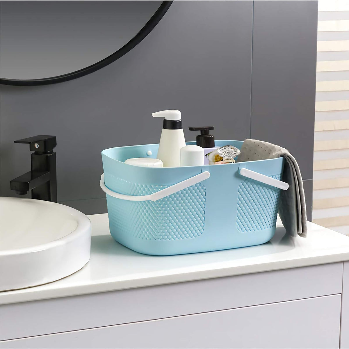 rejomiik Portable Plastic Shower Caddy Basket Organizer with Handles, Blue