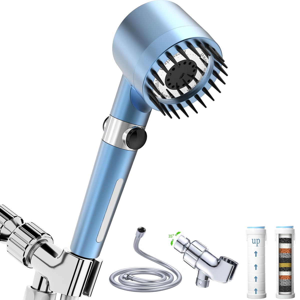 Shower Head with Handheld, Shower Heads High Pressure, High Flow Even with Low Water Pressure-Hand Held Showerhead Set,3 Modes Filtered Showerhead with 59″Replacement Hose/Bracket/Cotton Filters