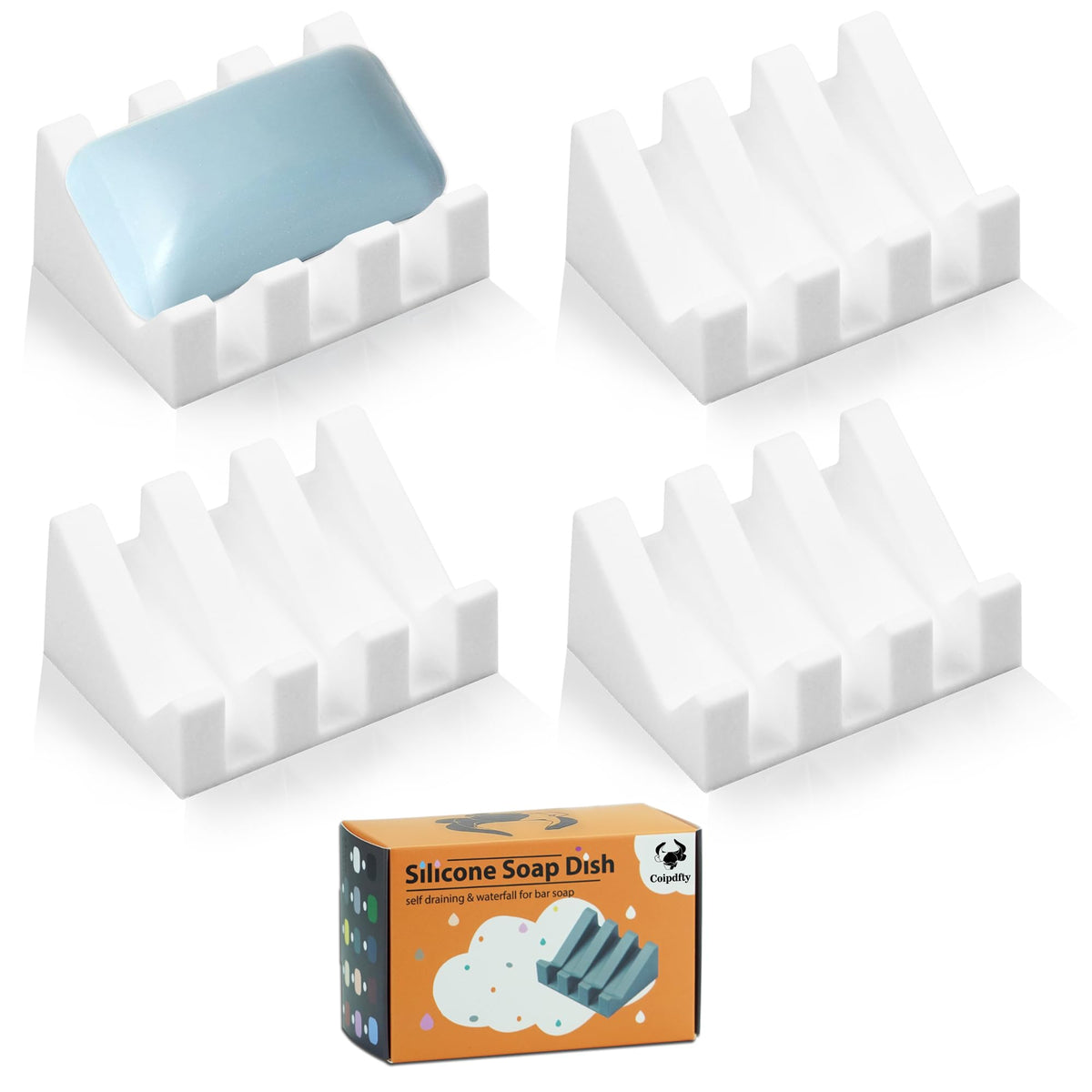 Self Draining Soap Dish Holder,Silicone Soap Dish,for Bathroom,Kitchen, Sponges，Can Extend Soap Life，Keep Soap Bars Dry and Easy Cleaning (White,1-Pack)