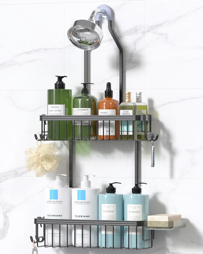 YASONIC Never Rust Shower Caddy Hanging, Aluminum Shower Racks for Inside Shower, 3-Tier Shower Organizer Hanging Over Shower Head with Hooks and Soap Holder, Silver