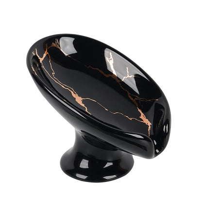 Soap Dish, Self Draining Bar Soap Holder for Bathroom Sink, Leaf Shaped Drainage Ceramic Speckled Soap Dish Porcelain Decorative Soap Dishes, ANTIS'S HOME