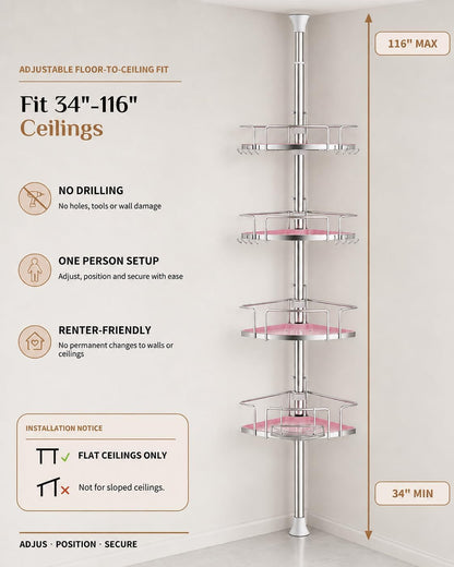 ALLZONE Two-Tone Corner Shower Caddy Tension Pole for Bath Shampoo Storage
