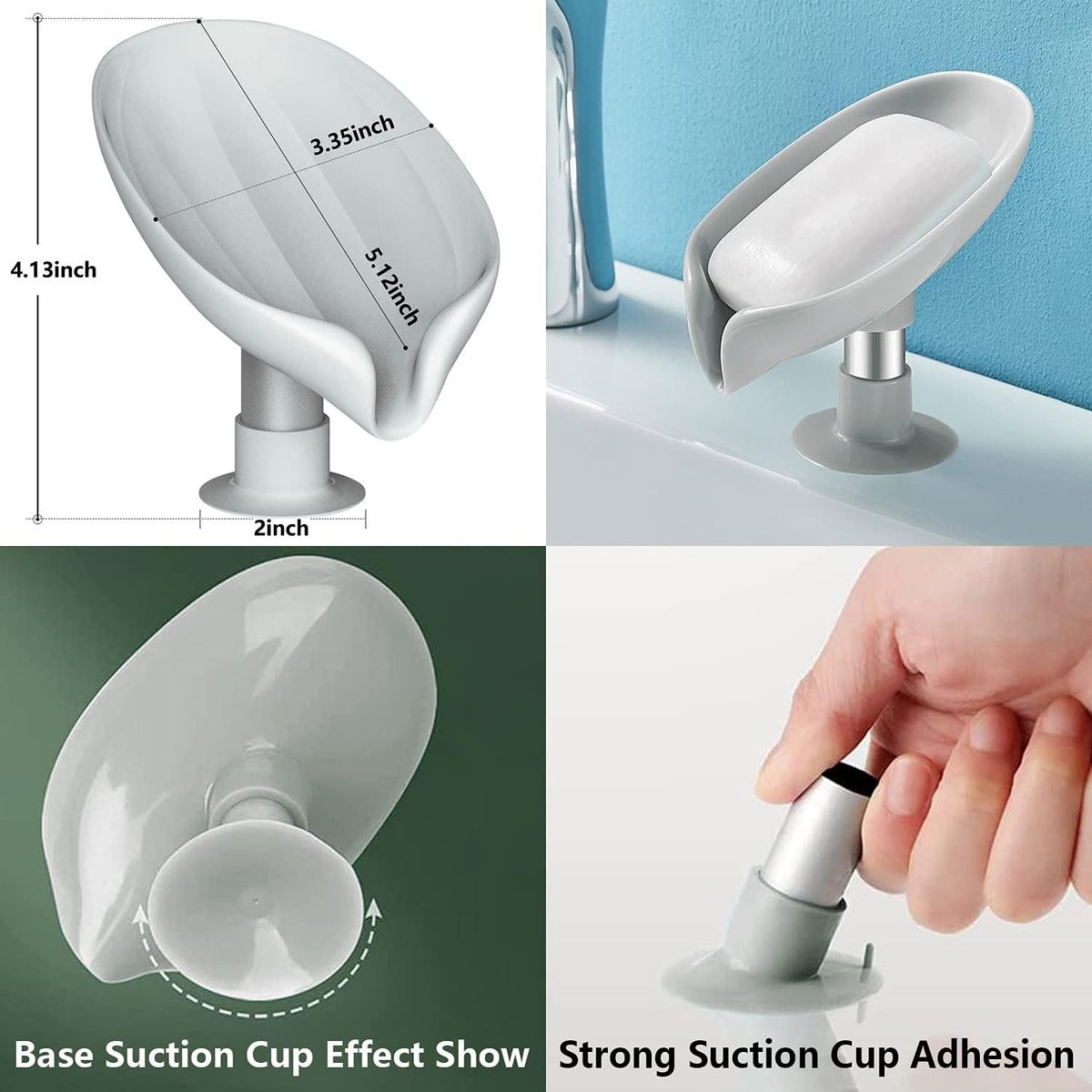 2 Pack Suction Soap Dish for Shower, No-Drill Drain Holder, Removable