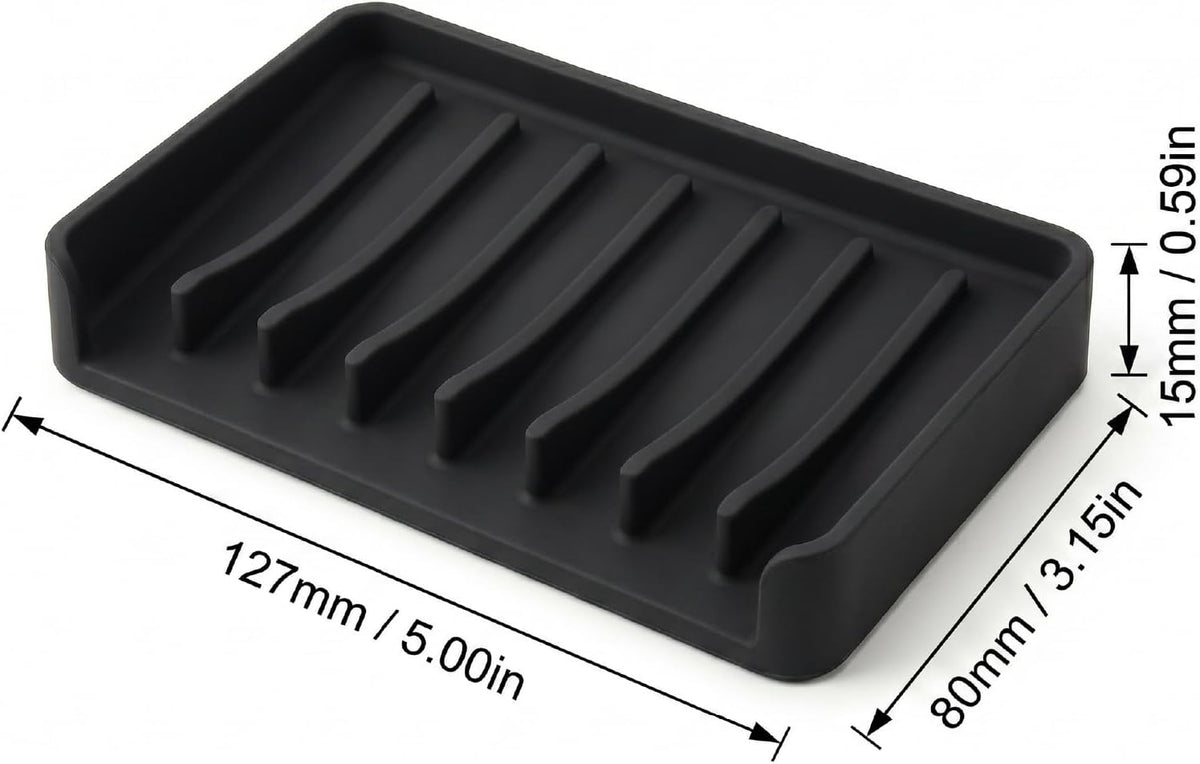 Bathway Silicone Soap Dishes for Shower, Self-Draining Bar Soap Holder Non-Slip Sink Organizer Tray for Sink, Bathroom & Kitchen, Keeps Bar Soap Dry& Dishwasher Safe, Black & Black (2 Pack)