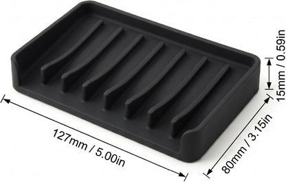 Bathway Silicone Soap Dishes for Shower, Self-Draining Bar Soap Holder Non-Slip Sink Organizer Tray for Sink, Bathroom & Kitchen, Keeps Bar Soap Dry& Dishwasher Safe, Black & Black (2 Pack)