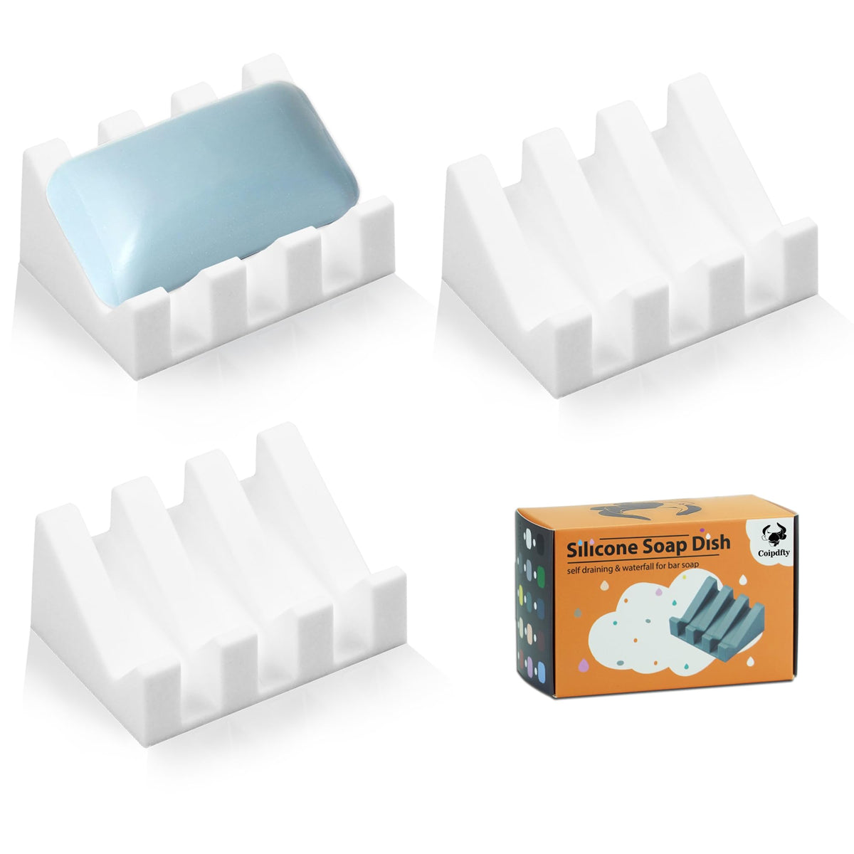 Self Draining Soap Dish Holder,Silicone Soap Dish,for Bathroom,Kitchen, Sponges，Can Extend Soap Life，Keep Soap Bars Dry and Easy Cleaning (White,1-Pack)