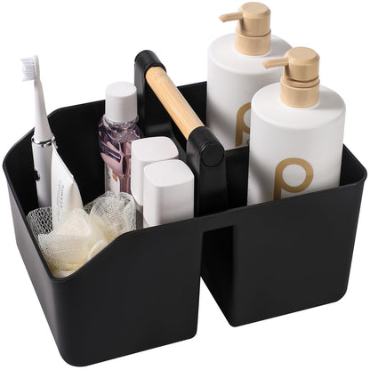 rejomiik Plastic Shower Caddy, Portable Basket with Bamboo Handle, White