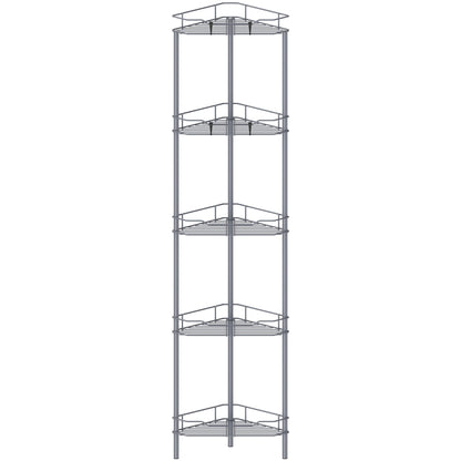 HuggieGems 4 Tier Floor Standing Corner Shower Caddy Organizer Shelf with Hooks, Bathroom Shelves Stand Rack, Black