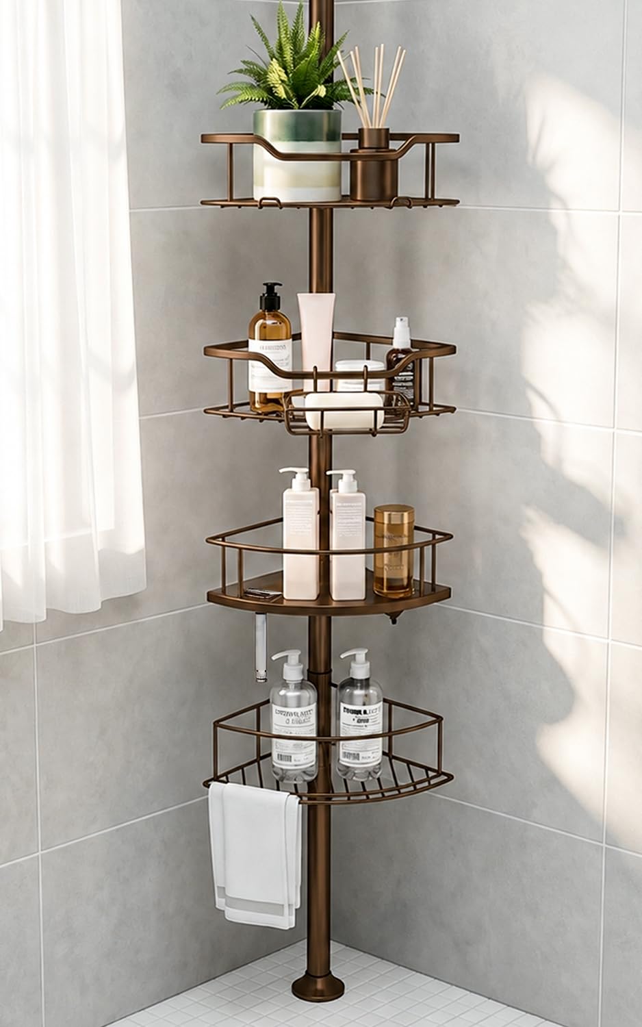 Corner Shower Caddy Tension Pole, Bathroom Organizer for Renters