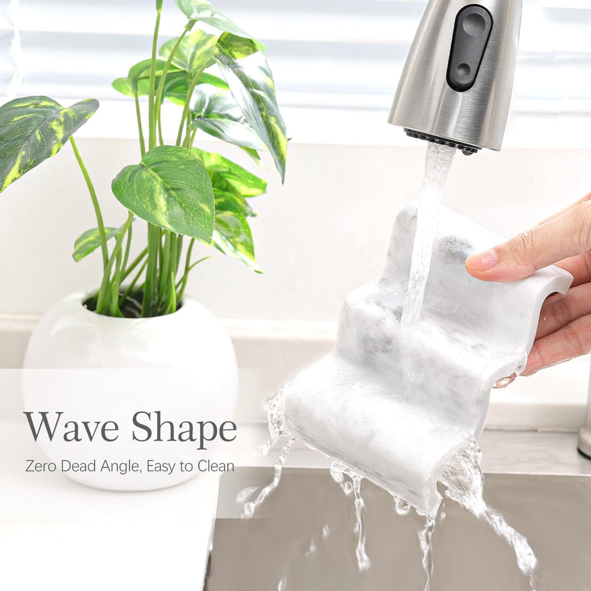 Luxspire Wave Soap Dish, Self-Draining Resin Holder, Gravel White
