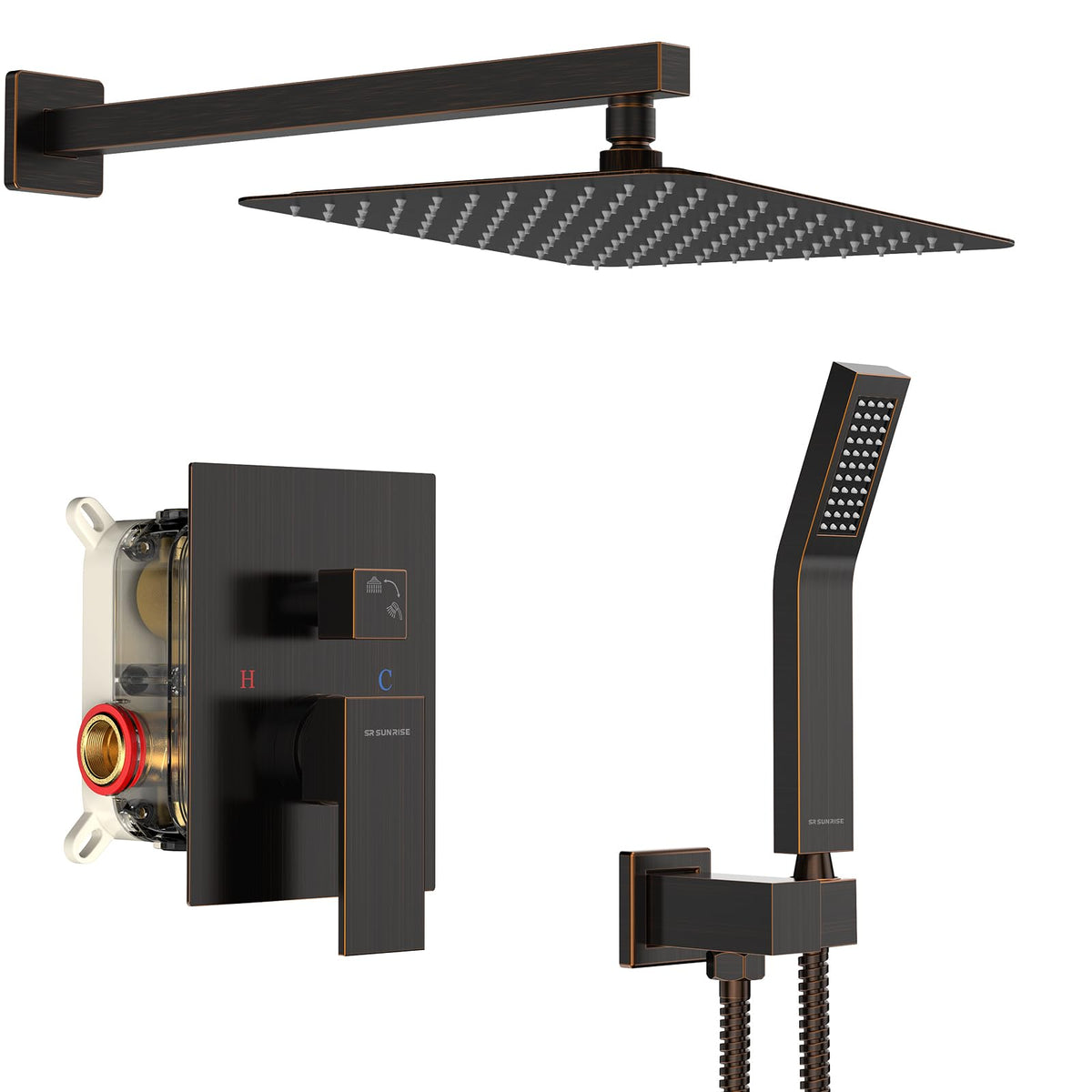 SR SUN RISE Shower Faucet Set 16-Inch Rainfall Shower Head Matte Black
