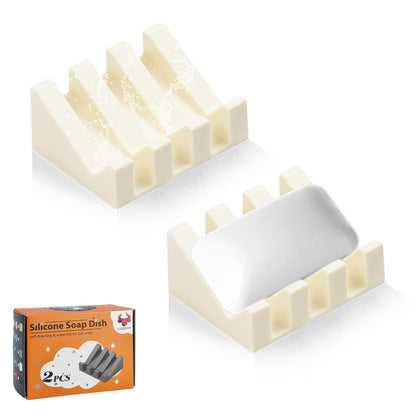 Self Draining Soap Dish Holder,Silicone Soap Dish,for Bathroom,Kitchen, Sponges，Can Extend Soap Life，Keep Soap Bars Dry and Easy Cleaning (White,1-Pack)