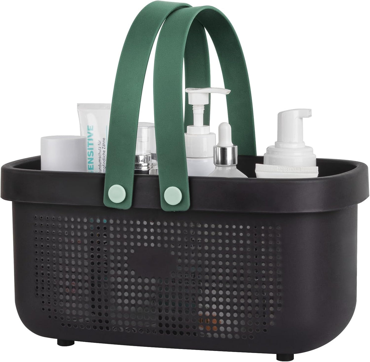 Portable Shower Caddy Basket with Handle Plastic Storage Basket Black Green