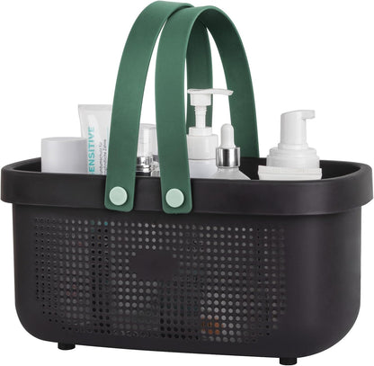 Portable Shower Caddy Basket with Handle Plastic Storage Basket Black Green