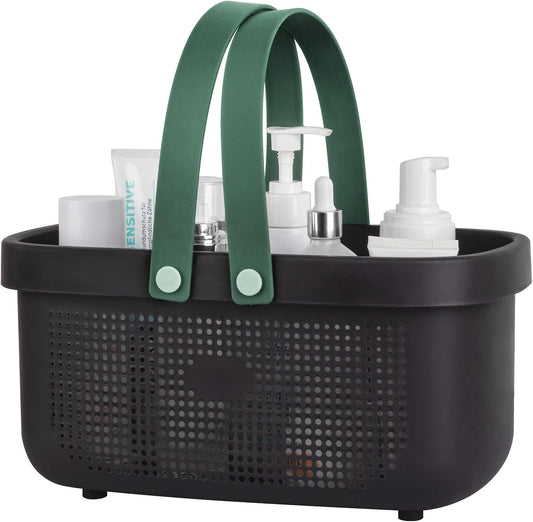 Portable Shower Caddy Basket with Handle Plastic Storage Basket Black Green