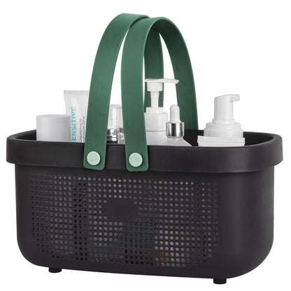Portable Shower Caddy Basket with Handle Plastic Storage Basket Black Green