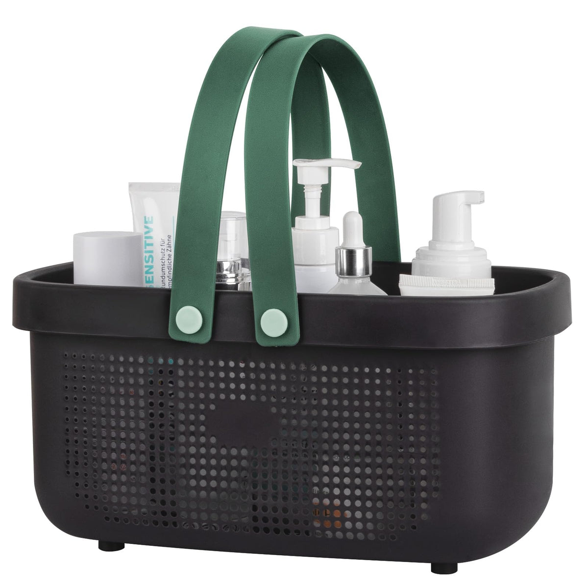 JiatuA Plastic Storage Basket with Handle Portable Shower Caddy Tote Organizer Basket Bin for Bathroom Kitchen Dorm Room Bedroom, Green