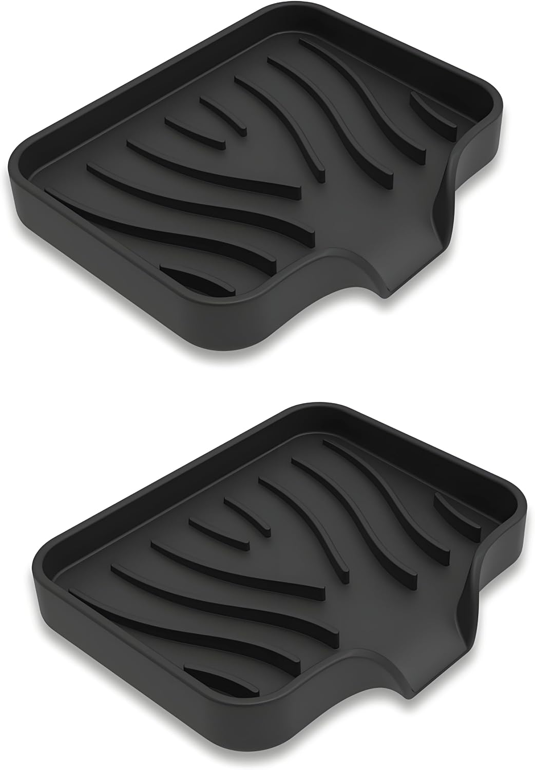 Silicone Soap Dish with Drainer, Fast Dry Kitchen Bath Black Small 2-Pack
