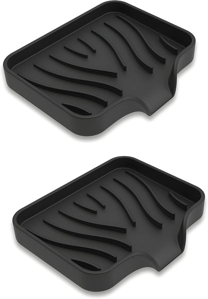 Silicone Soap Dish with Drainer, Fast Dry Kitchen Bath Black Small 2-Pack