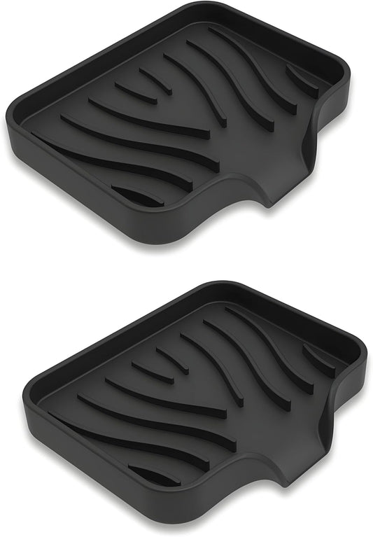 Silicone Soap Dish with Drainer, Fast Dry Kitchen Bath Black Small 2-Pack