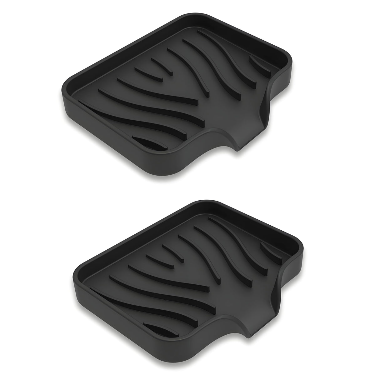 Silicone Soap Dish with Drainer, Fast Dry Kitchen Bath Black Small 2-Pack