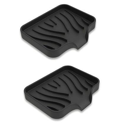 Silicone Soap Dish with Drainer, Fast Dry Kitchen Bath Black Small 2-Pack