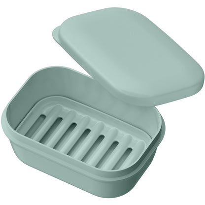 Quatish Leakproof Soap Dish with Lid & Draining Layer, Shatterproof Travel Bar Soap Holder Case Container, Portable Travel Size Toiletries Essentials for Camping, Gym, Bathroom, Black