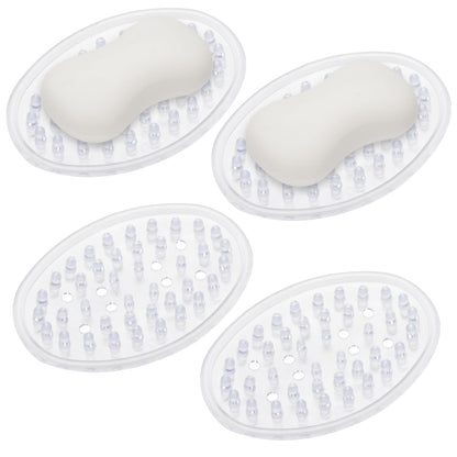 2 Pieces Plastic Soap Dish Clear Bar Holder Tray Self Draining Soap Saver with Holes Soap Container for Bathroom Counter, Kitchen