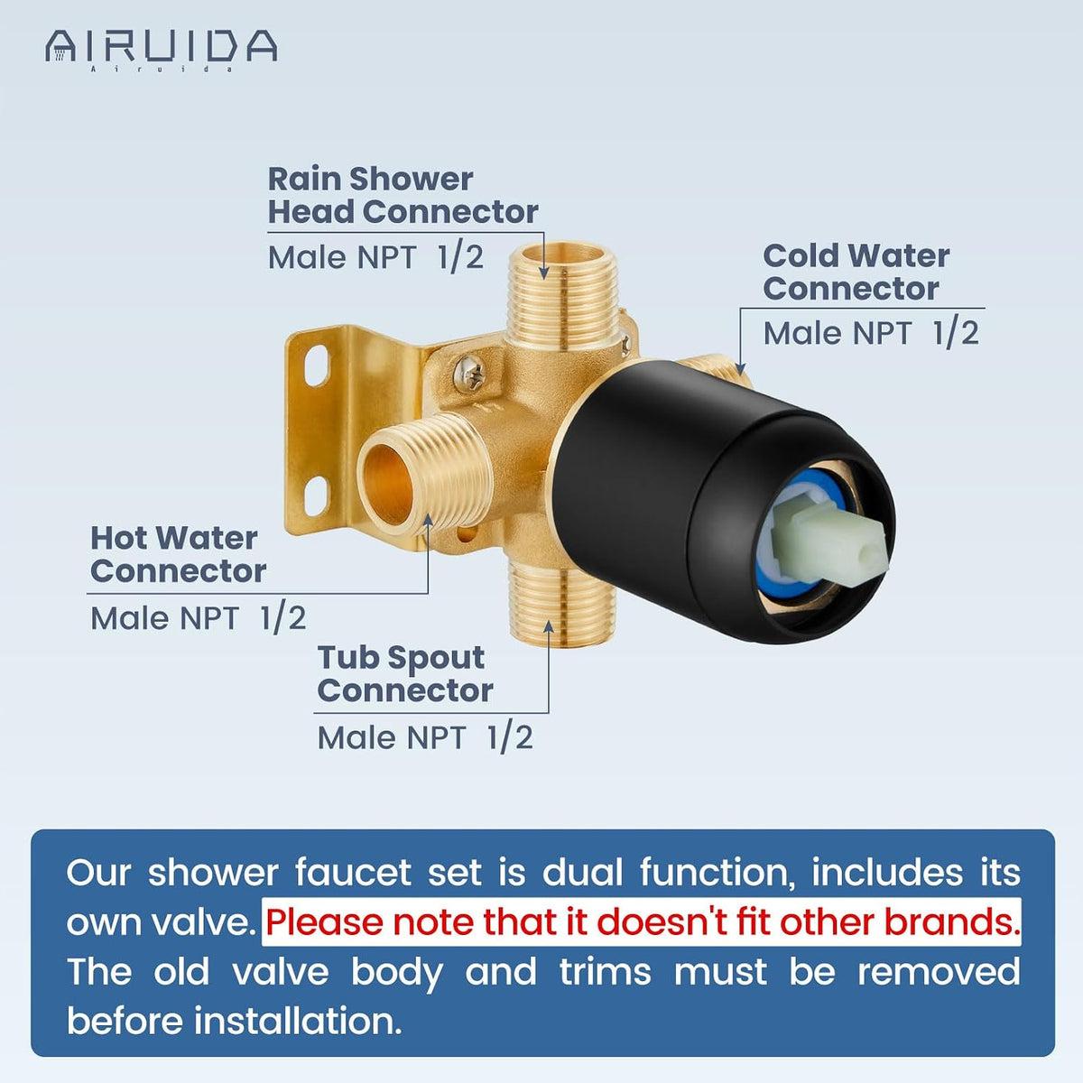 Airuida Shower Faucet Set with Tub Spout,6" Bathtub Faucet-Matte Black