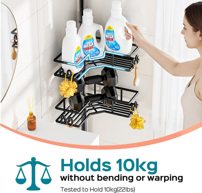 HAMITOR Shower Caddy Tension Pole: 4-Tier Adjustable Corner Organizer Black