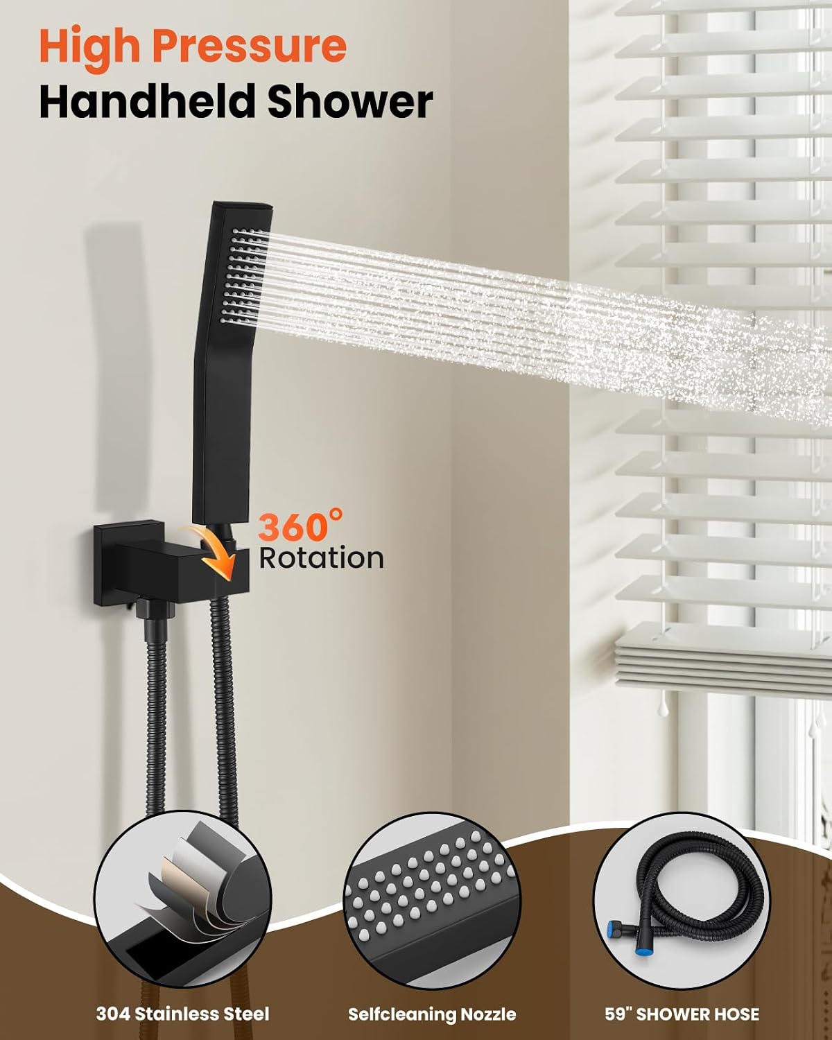 gotonovo Shower Faucet Set with Handheld Spray Matte Black,10'' Head