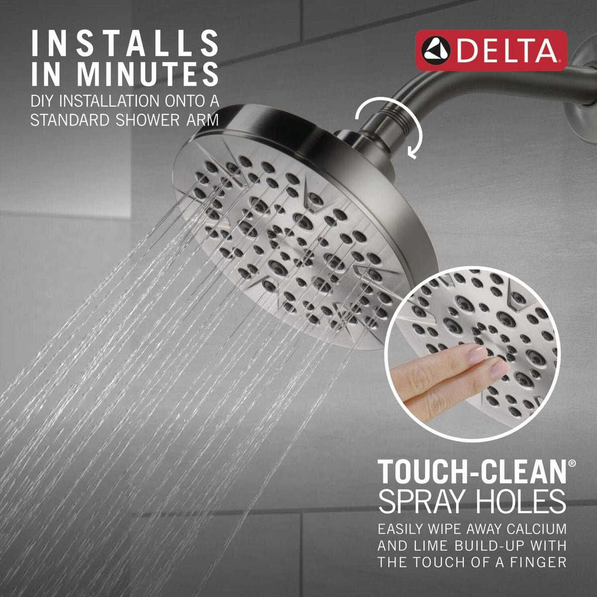 Delta 6-Setting Chrome Shower Head with High Pressure Spray, 6 Inch Round Shower Head, Showerheads, 1.75 GPM Flow Rate, Chrome 52535