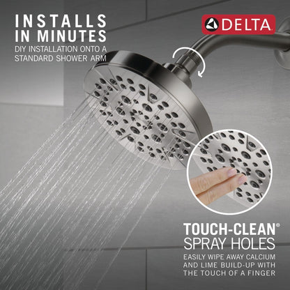 Delta 6-Setting Chrome Shower Head with High Pressure Spray, 6 Inch Round Shower Head, Showerheads, 1.75 GPM Flow Rate, Chrome 52535