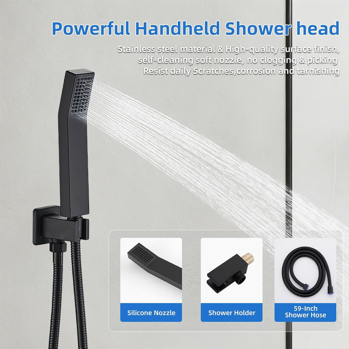Shower Faucet Set With 8" Shower Head And Handheld Black