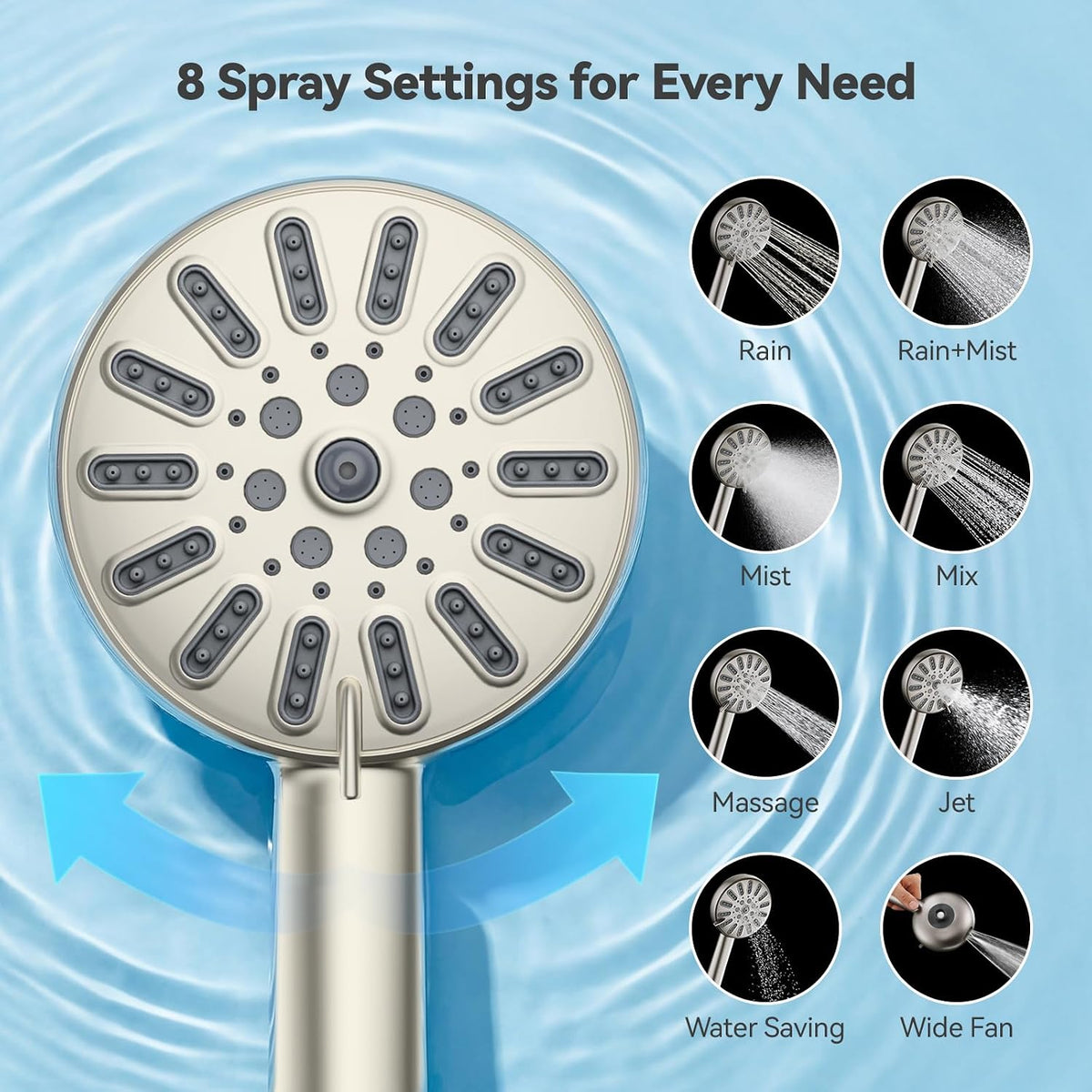 INAVAMZ High Pressure Magnetic Shower Head with Handheld Combo Light Nickel