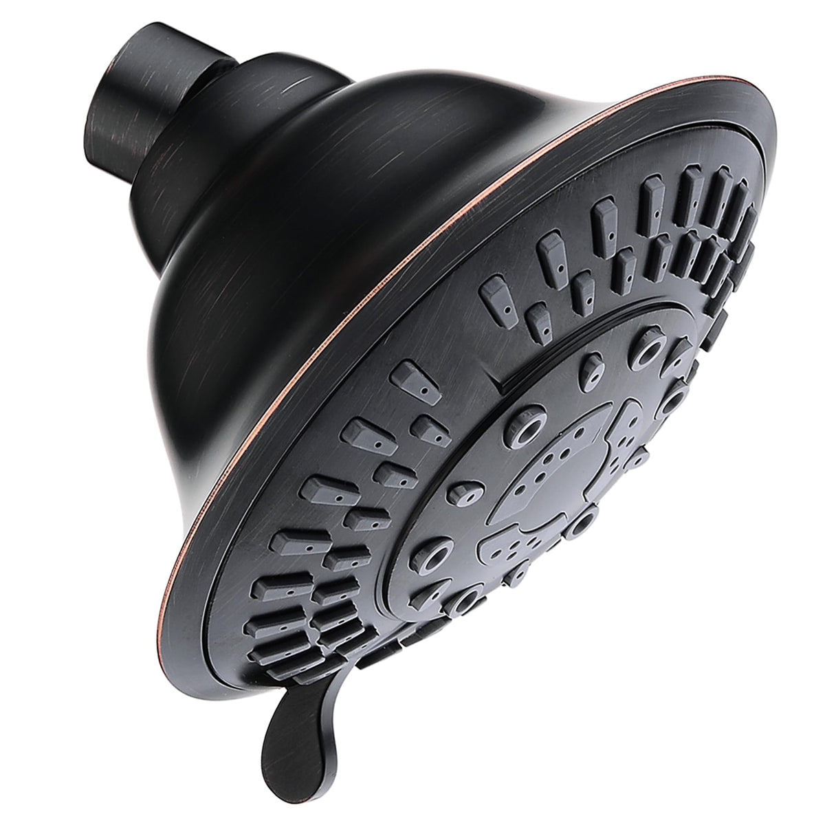 BRIGHT SHOWERS High Pressure Rain Shower Head, Fixed Shower Head with 5 Spray Settings, Adjustable Angle and Anti-Clog Nozzles, Oil Rubbed Bronze